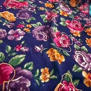 Vibrant Floral Print Rayon Scarf Made in India Deep Blue